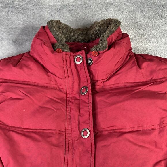 Eddie‎ Bauer Vest Women's Large Goose Down Red 700 Fill Removable Faux Fur Trim - Picture 4 of 16